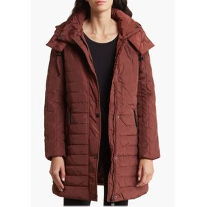 French Connection Hooded Quilted Coat-Red Barn Color-Size XL